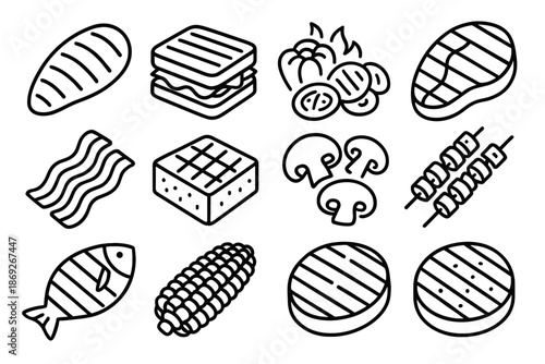 Icons vector sandwich pressed seared icon steak patty vegetables grill grilled food