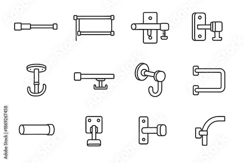 Ceiling fixed closet icons vector icon sliding track corner rod telescoping connector