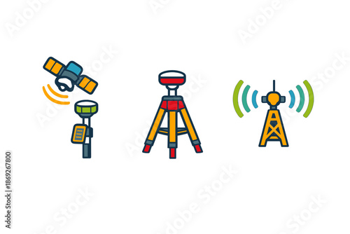 Surveying equipment icons with glowing signals