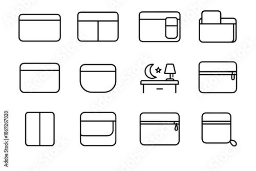 Hidden narrow design loop flap caddy icon bed compartment compact vector book