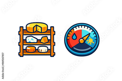 Cheese aging rack and climate gauge icons