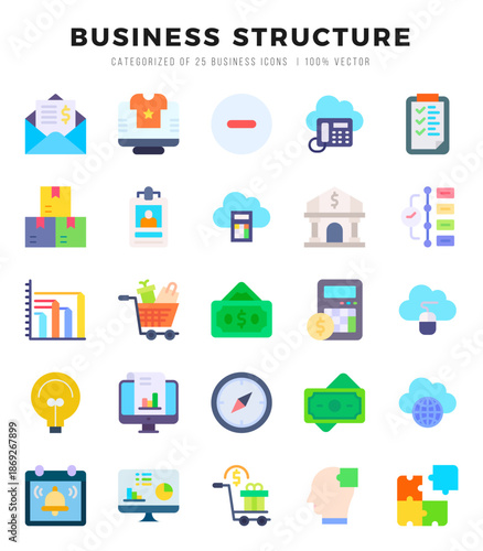 Business Structure elements. Flat web icon set. Simple vector illustration.