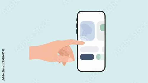 Hand touching a modern smartphone screen displaying app icons.