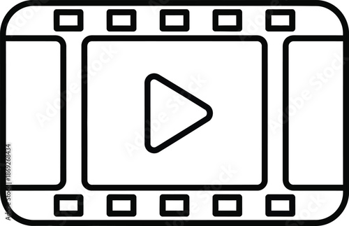 A simple outline icon depicting a film strip with a play button for multimedia content