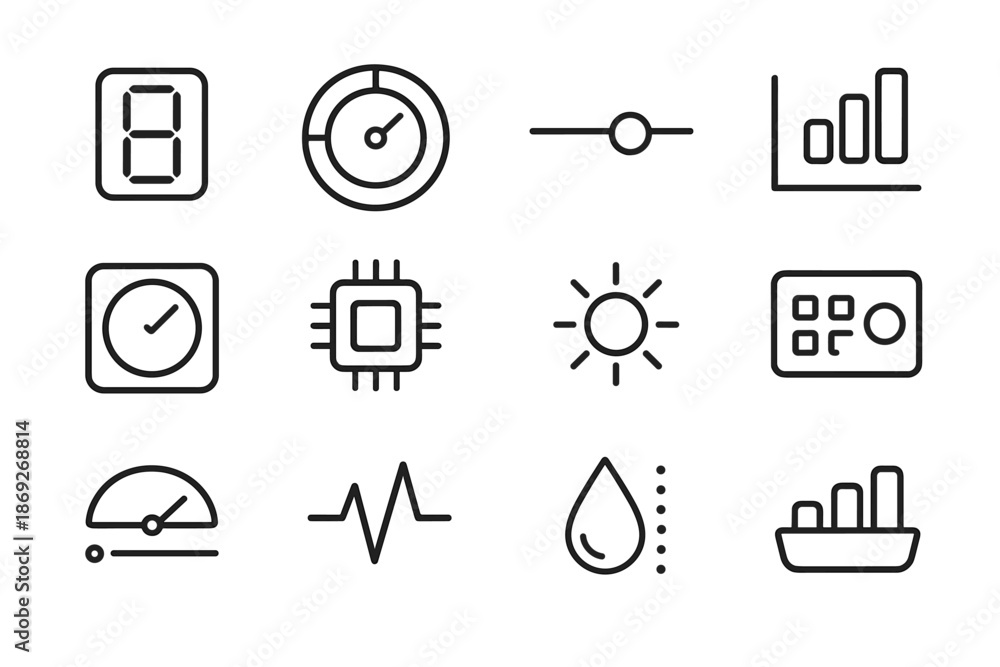 Fototapeta premium Activity meter display bar icons circular mark health readout precision icon metric