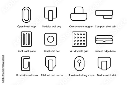 Panel device icon tab ridge shielded peg catch loop hygiene wall vector