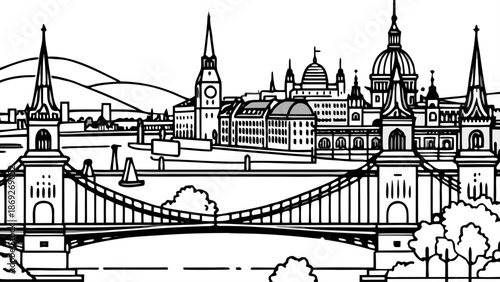 Very beautiful summer panorama of Budapest, Hungary, showcasing elegant architecture, bridges over the Danube River, and a lively European capital bathed in clear light and vibrant atmosphere.