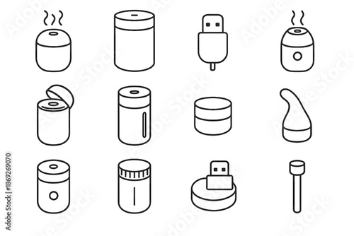 Icon humidifier spray usb cap mini button base panel level rotation vector