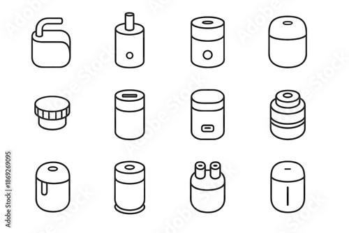 Clip slot refill connector vector spray humidifier icons tunnel icon line plate