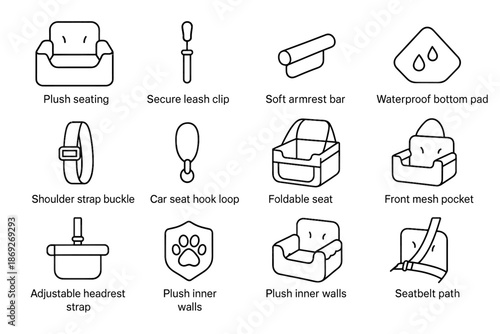 Leash seatbelt waterproof plush path icon travel vector pad dog inner seat