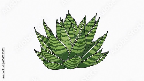 Cute illustrated green succulent plant with striped leaves on a white background.
