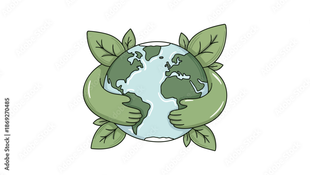 Fototapeta premium Hands embracing Earth with leaves symbolizing environmental protection and global care.