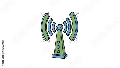 Hand drawn illustration of a broadcasting antenna emitting waves.
