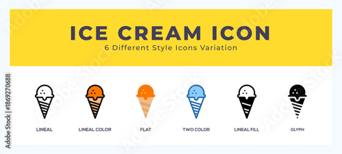 Icecream icon symbol set. outline. glyph black. flat color and filled line color.