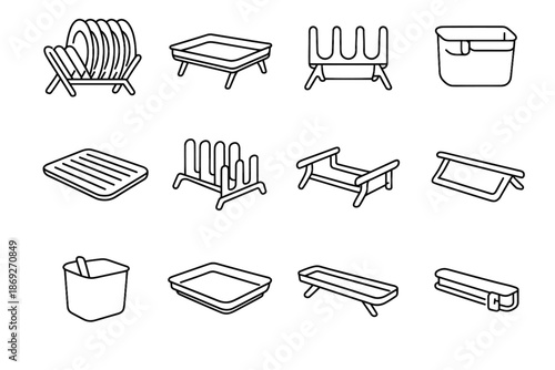 Icon foldable cup drainer silicone adjustable rack dish tray vector plate