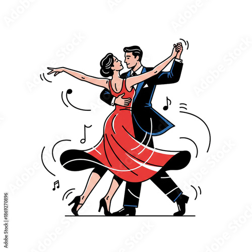 A couple dancing together. Isolated on a white background.