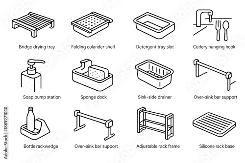Cutlery sink bottle drying icons icon rack vector accessories tray shelf dock