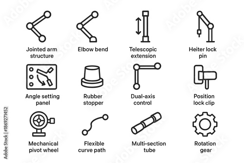 Mechanical extension rotation control icon vector arm elbow adjustable stopper panel light
