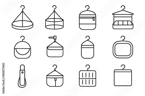 Drying hanger basket plate compact ring storage mesh icon rack bag vector