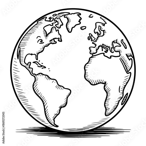 Hand-drawn western hemisphere globe showing Americas for global geography concept