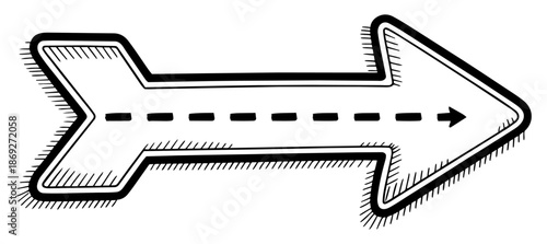 Hand-drawn dashed arrow pointing right for direction and navigation concept