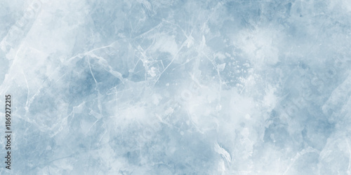 Abstract grunge watercolor background in soft light blue and pale cyan tones, with irregular splashes, ink blots. blue marble texture. blue ice on watercolor and snow. 