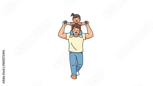 father carrying child on shoulders happy dad and daughter.