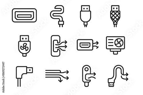 Relief icon adapter panel vector shell frame angled strain cable usb set