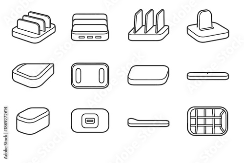 Pads port contour ridge alignment icon device bays multi charging divider vector