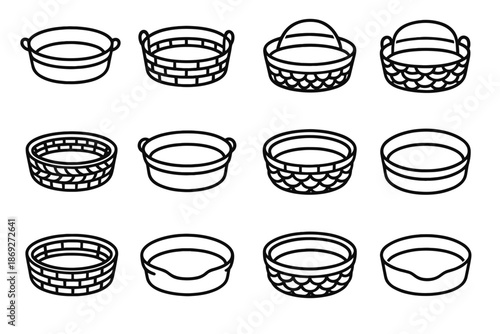 Round vector toy icon soft basket textured disk silhouette circle ribs structural