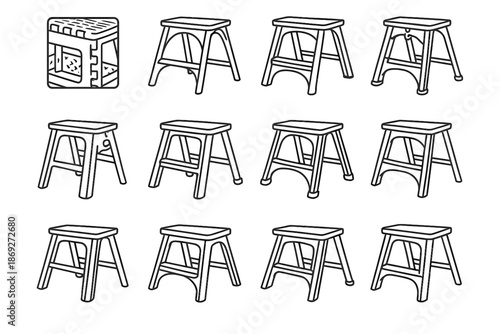 Vector line stance hinge brace support arc stool folding tread fold icon
