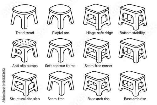 Contour arc ridge vector stool children legs side icon rounded cushion base