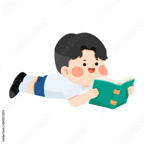 Cartoon Boy Lying Down Reading a Book