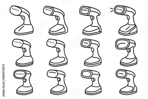 Curve seam streak trace shadow steam cordless icon grip rib underside vector