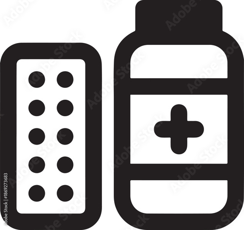 Black and white of pill bottle and blister pack