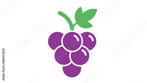 Ripe cluster of purple lilac flowers and juicy grapes with green leaves isolated on a white background for a fresh autumn harvest nature illustration