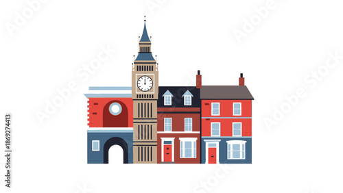 Historic medieval architecture of an old castle in the snow represents a landmark tower and historic building facade in a wintery European town in british