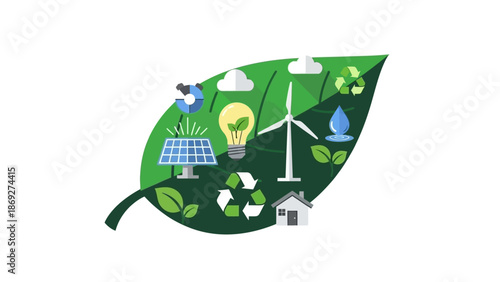 Vector illustration of a green recycle symbol on a globe earth planet with a leaf design representing nature ecology and a sustainable eco environment concept