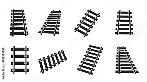 Various railway track segments displayed in a stark black silhouette