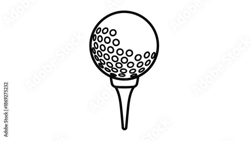 A simple black and white illustration of a golf ball on a tee silhouette