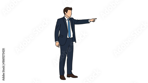 A businessman in a suit pointing to the right a striking silhouette