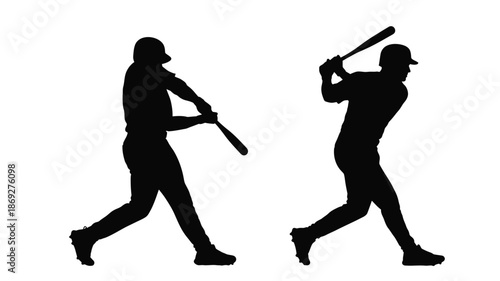 Two baseball players in action one pitching and one batting silhouette