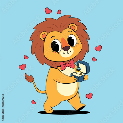 Cartoon Lion Proposing with an Engagement Ring