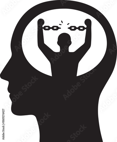 shilhoutee of man breaking the chains in mind