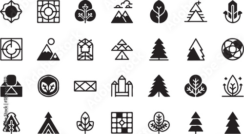 Collection of nature and travel icons in black