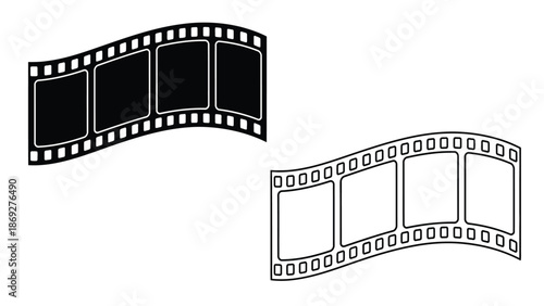 Black and white film strip illustration with empty frames for visual content