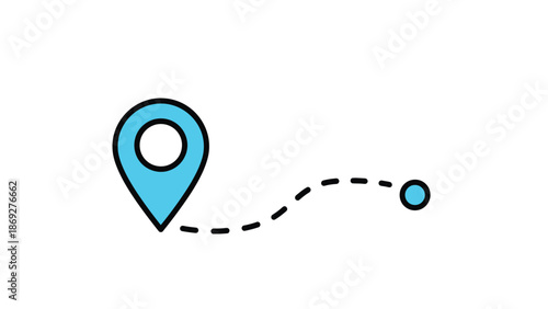 A simple illustration of a location pin and a dashed path line