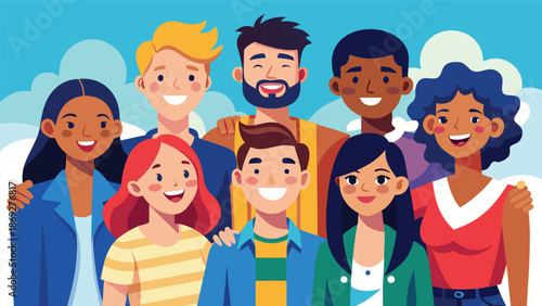 Several individuals of various backgrounds standing closely together, sharing a moment in a social setting