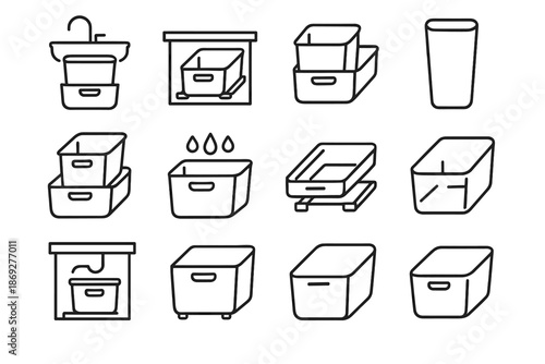 Removable compact icon bin system kitchen vector sink corners organizer under slim