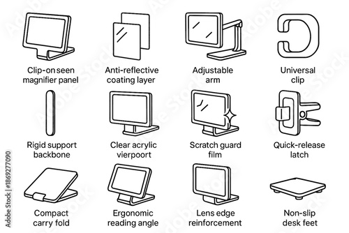 Reading panel desk viewport compact clear vector icon clip angle magnifier icons